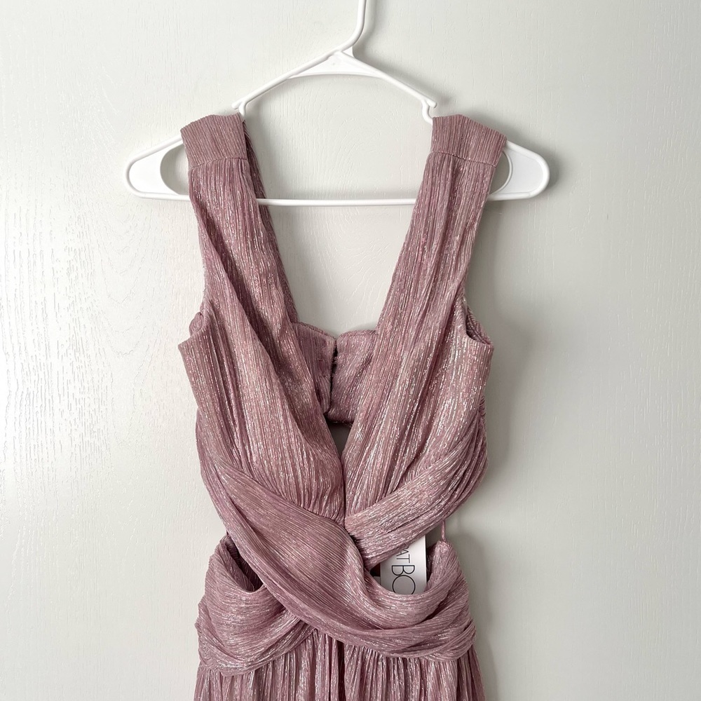 ๐ PATBO Lurex Plunge Cutout Maxi Dress in Blush Pink Sz 6 US - Picture 4 of 8